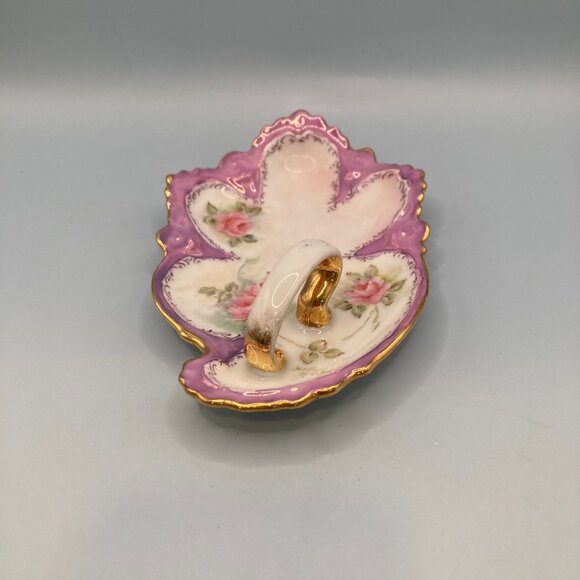 Handmade Porcelain Ceramic Dish w/Handle  Grannycore Trinket Jewelry Candy Cards - Picture 5 of 6